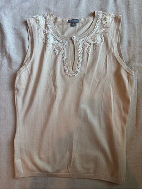 Ann Taylor Cream Beaded Sleeveless Knit Top